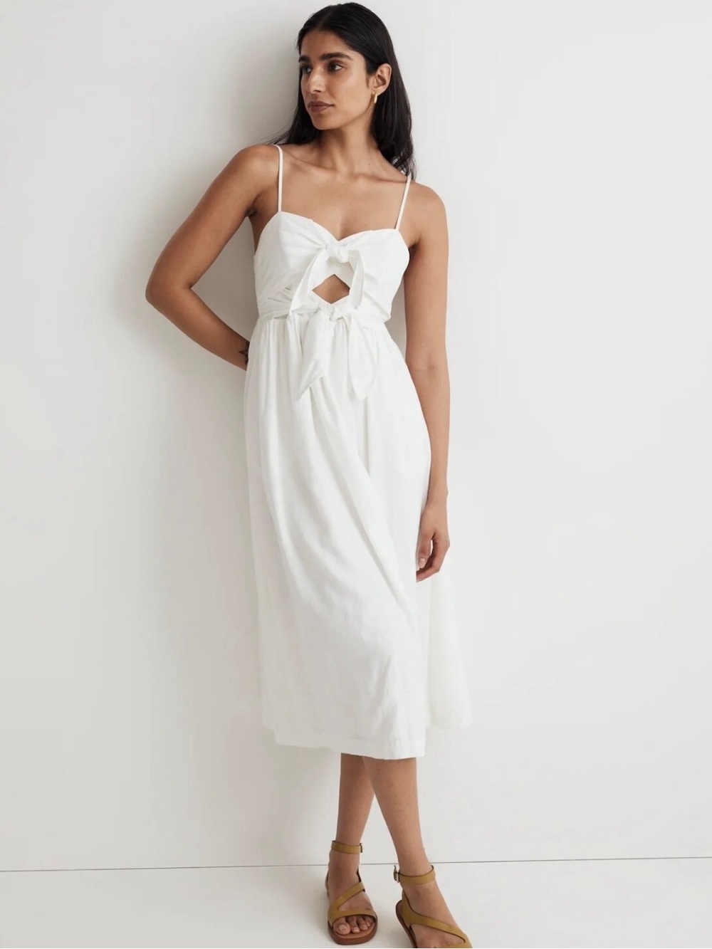 Madewell White Sweetheart Cutout Tie Back Midi Dress Size 10